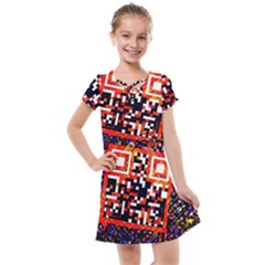 Root Humanity Bar And Qr Code In Flash Orange And Purple Kids  Cross Web Dress by WetdryvacsLair