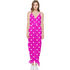 1950 Hello Pink White Dots Sleeveless Tie Ankle Jumpsuit by SomethingForEveryone