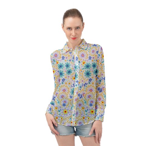 Flower Bomb 2 Long Sleeve Chiffon Shirt by PatternFactory