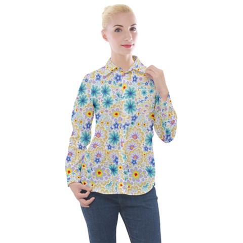 Flower Bomb 2 Women s Long Sleeve Pocket Shirt by PatternFactory