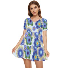 Flower Bomb 7 Tiered Short Sleeve Mini Dress by PatternFactory
