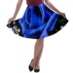 Blue-rose-rose-rose-bloom-blossom A-line Skater Skirt by Sapixe