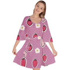 Juicy Strawberries Velour Kimono Dress by SychEva