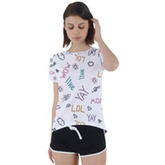 Doodle Pattern Short Sleeve Foldover Tee by Sapixe