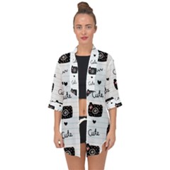 Cute Cameras Doodles Hand Drawn Open Front Chiffon Kimono by Sapixe