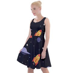 Cosmos Rockets Spaceships Ufos Knee Length Skater Dress by Sapixe