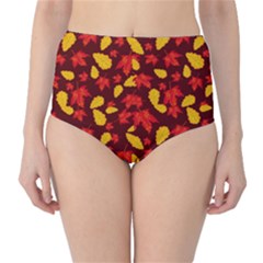 Autumn Pattern,oak And Maple On Burgundy Classic High-waist Bikini Bottoms by Daria3107