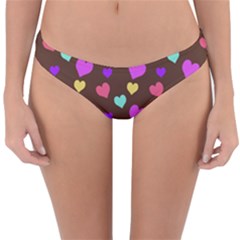 Colorfull Hearts On Choclate Reversible Hipster Bikini Bottoms by Daria3107