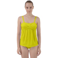 Soft Pattern Yellow Twist Front Tankini Set by PatternFactory