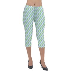 Soft Pattern Aqua Lightweight Velour Capri Leggings  by PatternFactory