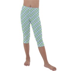 Soft Pattern Aqua Kids  Lightweight Velour Capri Leggings  by PatternFactory