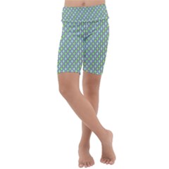 Soft Pattern Aqua Kids  Lightweight Velour Cropped Yoga Leggings by PatternFactory
