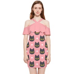 Black Cat Shoulder Frill Bodycon Summer Dress by flowerland