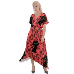 Cat Pattern Cross Front Sharkbite Hem Maxi Dress by NerdySparkleGoth