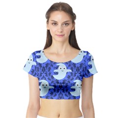 Ghost Pattern Short Sleeve Crop Top by NerdySparkleGoth
