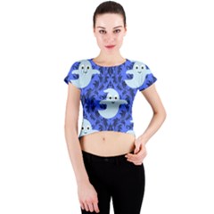 Ghost Pattern Crew Neck Crop Top by NerdySparkleGoth