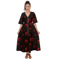 Red Drops On Black Kimono Sleeve Boho Dress by SychEva