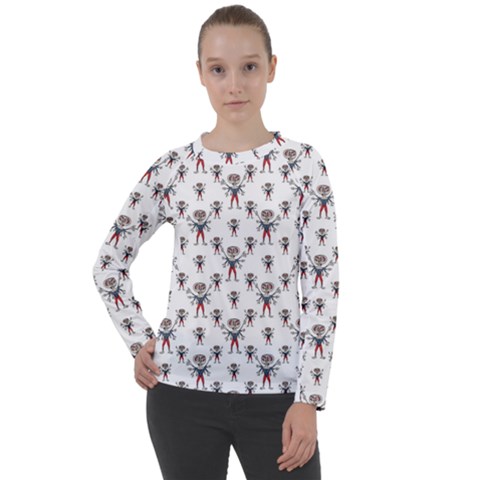 Sketchy Style Scarecrow Drawing Motif Pattern Women s Long Sleeve Raglan Tee by dflcprintsclothing