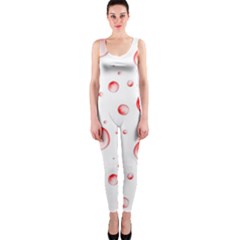 Red Drops On White Background One Piece Catsuit by SychEva