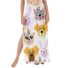 Funny Animal Faces With Glasses On A White Background Maxi Chiffon Tie-up Sarong by SychEva