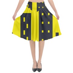Skyline-city-building-sunset Flared Midi Skirt by Sudhe