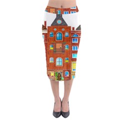 Town-buildings-old-brick-building Midi Pencil Skirt by Sudhe