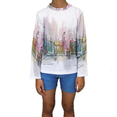 Drawing-watercolor-painting-city Kids  Long Sleeve Swimwear by Sudhe
