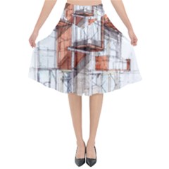 Rag-flats-onion-flats-llc-architecture-drawing Graffiti-architecture Flared Midi Skirt by Sudhe
