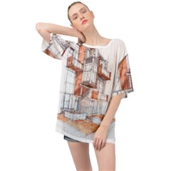 Rag-flats-onion-flats-llc-architecture-drawing Graffiti-architecture Oversized Chiffon Top by Sudhe