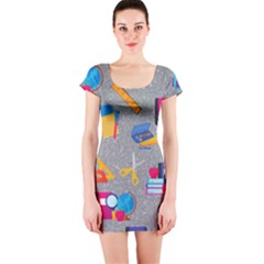 80s And 90s School Pattern Short Sleeve Bodycon Dress by NerdySparkleGoth