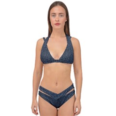 Blue Stripes On Dark Background Double Strap Halter Bikini Set by SychEva