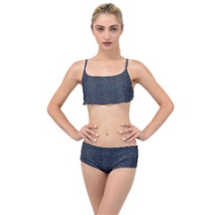 Blue Stripes On Dark Background Layered Top Bikini Set by SychEva