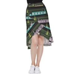 Narrow-boats-scene-pattern Frill Hi Low Chiffon Skirt by Sudhe