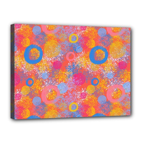 Multicolored Splashes And Watercolor Circles On A Dark Background Canvas 16  X 12  (stretched) by SychEva