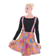 Multicolored Splashes And Watercolor Circles On A Dark Background Suspender Skater Skirt by SychEva