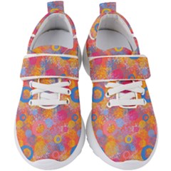 Multicolored Splashes And Watercolor Circles On A Dark Background Kids  Velcro Strap Shoes by SychEva