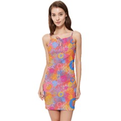 Multicolored Splashes And Watercolor Circles On A Dark Background Summer Tie Front Dress by SychEva