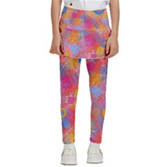 Multicolored Splashes And Watercolor Circles On A Dark Background Kids  Skirted Pants by SychEva