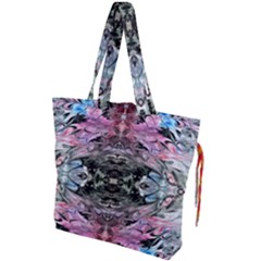 Abstract Waves-mixed Media Drawstring Tote Bag by kaleidomarblingart