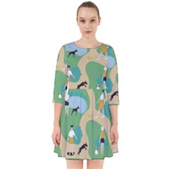 Girls With Dogs For A Walk In The Park Smock Dress by SychEva