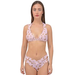 Cute Chihuahua With Sparkles On A Pink Background Double Strap Halter Bikini Set by SychEva