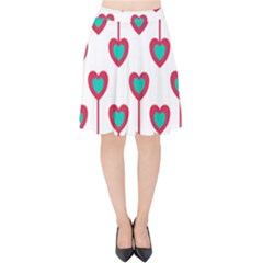 Red Hearts On A White Background Velvet High Waist Skirt by SychEva
