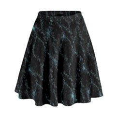 Turquoise Abstract Flowers With Splashes On A Dark Background  Abstract Print High Waist Skirt by SychEva