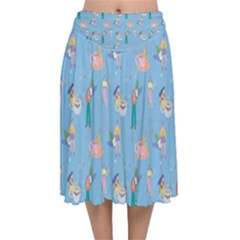Beautiful Girls With Drinks Velvet Flared Midi Skirt by SychEva