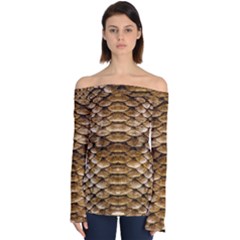 Reptile Skin Pattern 11 Off Shoulder Long Sleeve Top by skindeep