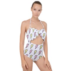 Pattern Cute Flash Design Scallop Top Cut Out Swimsuit by brightlightarts