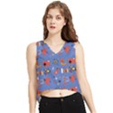 Blue 50s V-Neck Cropped Tank Top View1