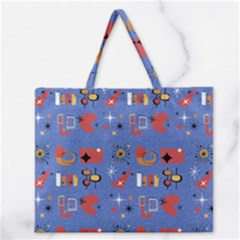 Blue 50s Zipper Large Tote Bag by NerdySparkleGoth