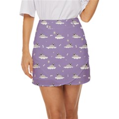 Cheerful Pugs Lie In The Clouds Mini Front Wrap Skirt by SychEva