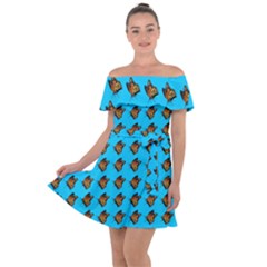 Monarch Butterfly Print Off Shoulder Velour Dress by Kritter